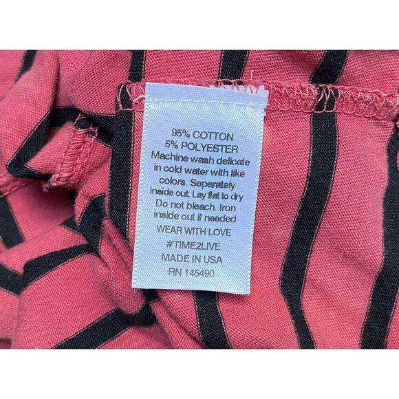 Electric & Rose Hand-Dyed Striped Pullover Tee Top Sz S Rose & Black Cotton NEW - Picture 4 of 5